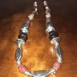 Avon Vintage Long Necklace Silver Tone Chunky Statement Piece Lucite Beads